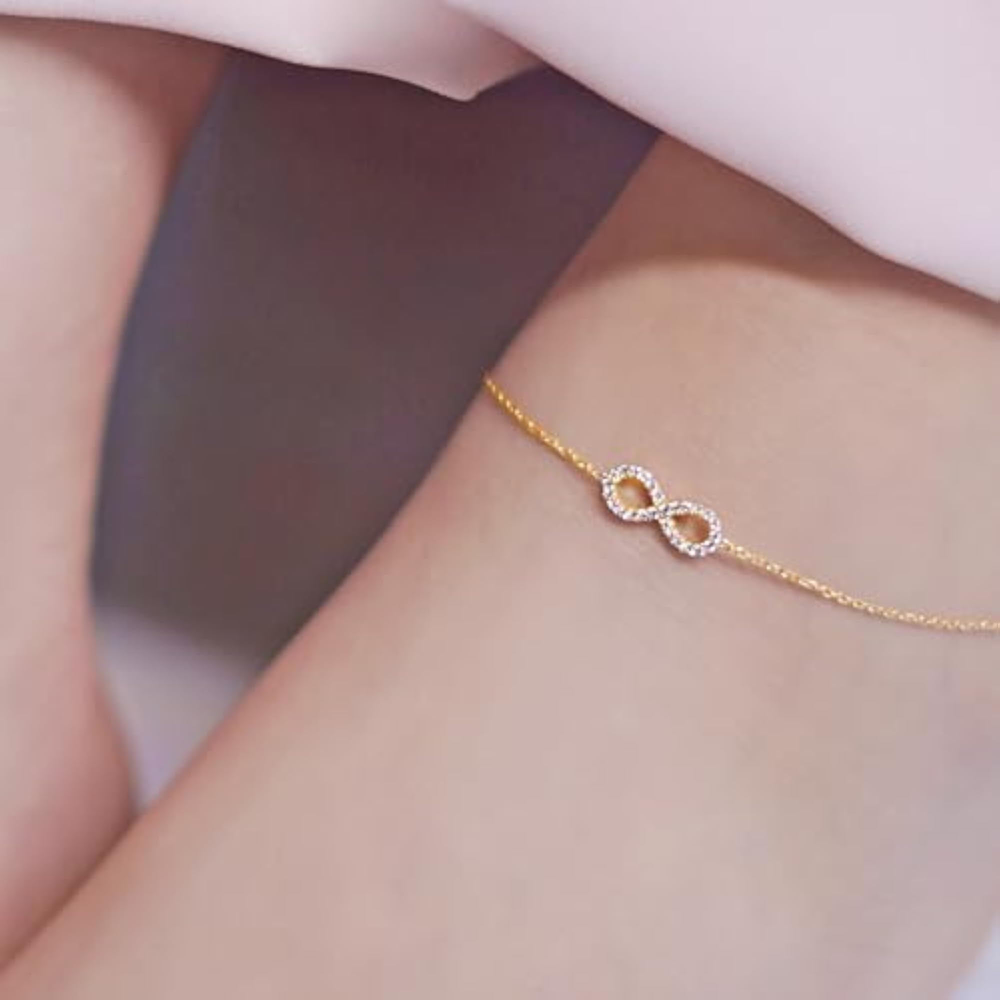 925 Silver CZ Infinity Chain Anklet Hypoallergenic (PAIR)